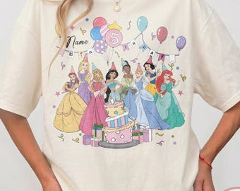 Custom Name and age Disney Princess Shirt, Princess Birthday Tee, Belle Cinderella Ariel T-Shirt, Magic Kingdom Family Trip 2026 Gift