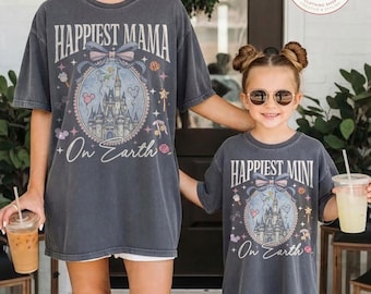 Koszulka z kokardą i zamkiem „Najszczęśliwsza mama na świecie”, koszulka Disney Mom, mini koszulka „Najszczęśliwsza mama”, koszulka „Najszczęśliwsza mama na świecie”, koszulka „Na dzień matki”, mama i córka