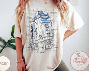 R2-D2 Blueprint T-Shirt, Retro Robot Schematic Shirt, Vintage Sci-Fi Graphic Tee, Engineering Tech Gear, Gift for Star Wars Fan, Geeky Top