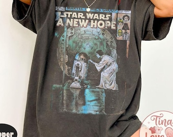 Vintage Star Wars A New Hope Comic T-Shirt - Retro Princess Leia R2-D2 Graphic Tee - Classic Sci-Fi Movie Fan Gift - 70s Aesthetic Shirt