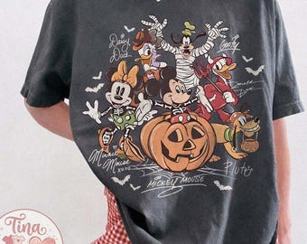 Retro Mickey en vrienden Halloween-shirt, Disney Family Halloween-reis T-shirt, Mickey Minnie Donald Goofy Spooky shirt, comfort kleuren shirt