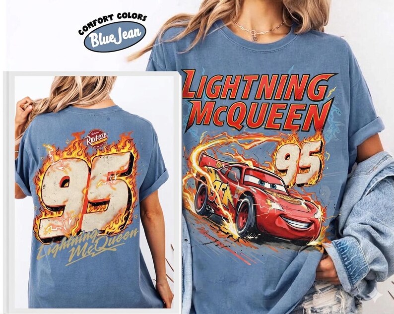 Vintage Lightning McQueen Shirt, Retro Cars Graphic Tee, McQueen Racing Front and Back Shirt, Disney Pixar Cars Family Vacation Trip Tee image 5