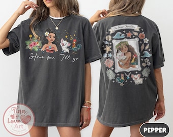 Camiseta de Moana "Hasta dónde llegaré" - Camiseta estampada de Pua y Hei Hei por delante y por detrás - Camiseta "El océano te eligió" - Conjunto de vacaciones de princesas Disney