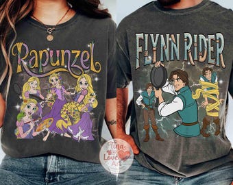 Camiseta retro de Rapunzel y Flynn Rider, camisetas a juego para parejas de Enredados, camiseta vintage con estampado de princesa Disney, regalo de cumpleaños para un viaje familiar a Disney