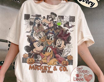 Mickey en vrienden Halloween-shirt, retro Spooky Squad grafisch T-shirt, vintage Disney Halloween-feestshirt, Mickey & Co Est 1928 cadeau