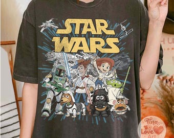 Vintage Star Wars Toy Story Shirt, Retro Disney Mashup Graphic Tee, Comfort Colors Ivory Tshirt, Woody Buzz Darth Vader Slinky Dog Tee