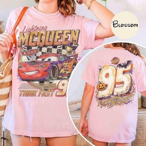 Vintage Lightning McQueen Halloween Shirt, Front and Back Spooky Racing T-Shirt, Retro Cars 95 Pumpkin Sweatshirt, Comfort Colors Tee image 4
