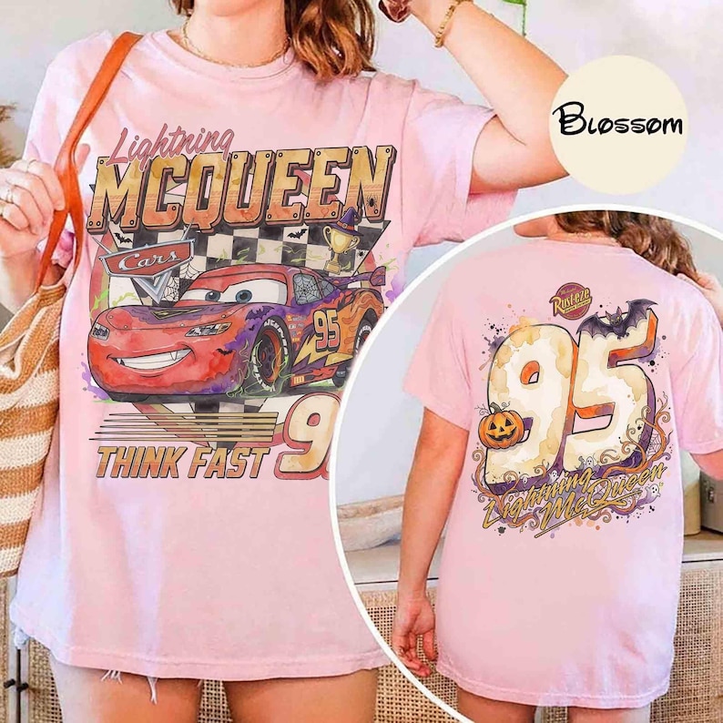 Vintage Lightning McQueen Halloween Shirt, Front and Back Spooky Racing T-Shirt, Retro Cars 95 Pumpkin Sweatshirt, Comfort Colors Tee image 4