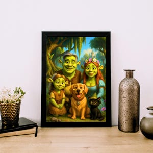 Custom Shrek Portrait: Fairytale Cartoon Art from Photo (Digital or Framed Print Available)