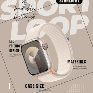 Op de afbeelding: Starlight Sport Loop horlogeband met een zilveren kast en crèmekleurige band. De band is gemaakt van 100% gerecycled nylon en is zacht, ademend en lichtgewicht. Beschikbare kastmaten zijn 41 mm en 45 mm.