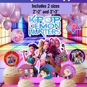 50+ K-Pop Demon Hunters Cupcake Toppers | Huntrix Printable Party Decor | Kpop Anime Birthday | 2x2 & 3x3 DIY Cut Files | Instant Download