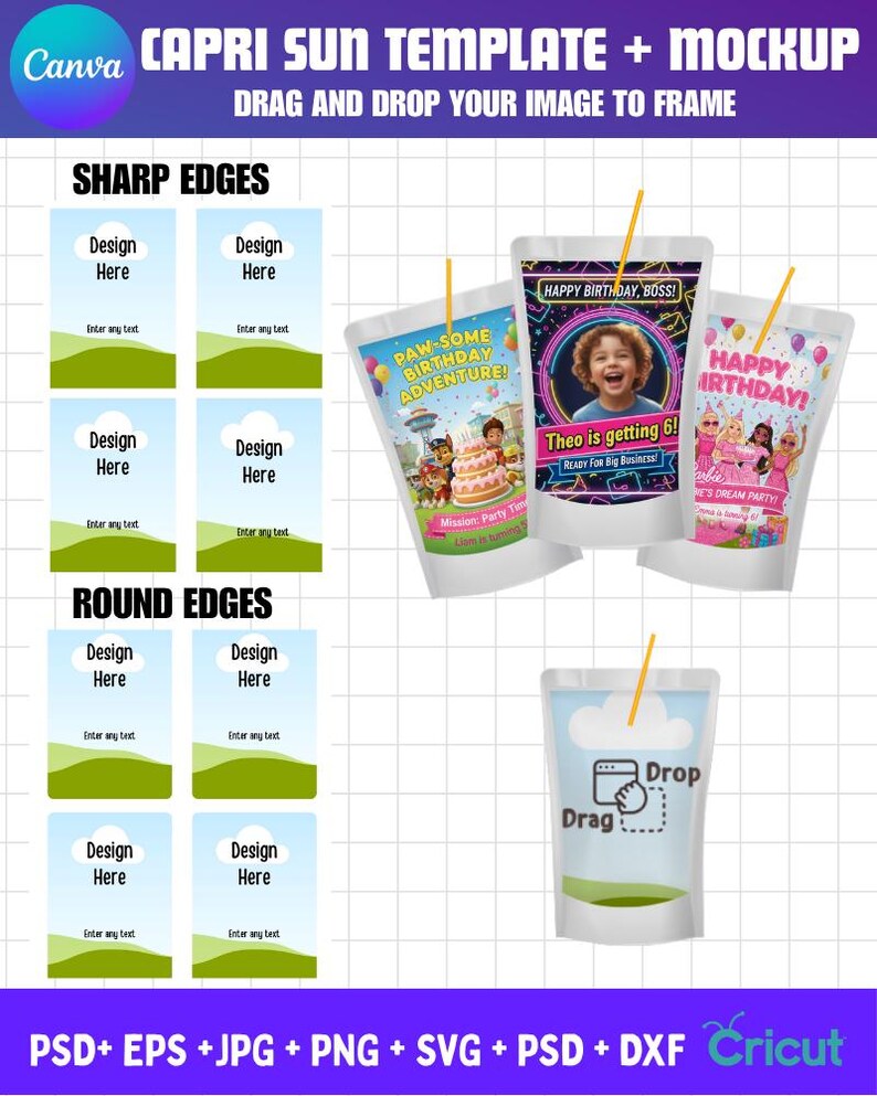 Editable Capri Sun SVG, Juice Pouch Label, Capri Sun Mockup, Birthday ...