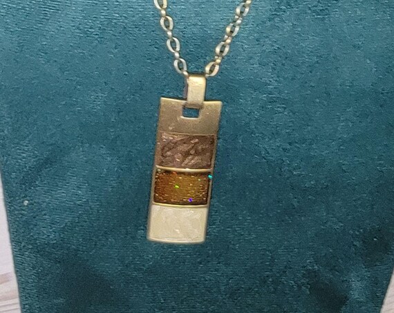 Gold Tone Rectangular Block Pendant Necklace - image 2