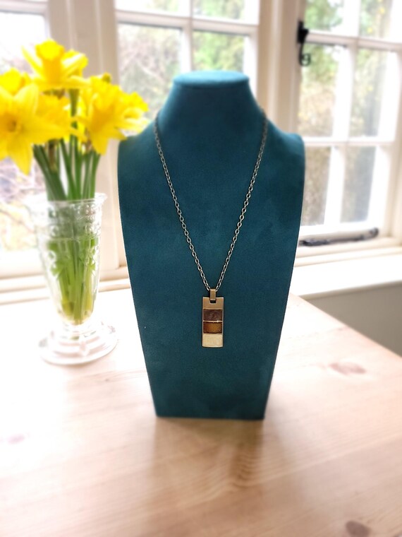 Gold Tone Rectangular Block Pendant Necklace - image 1