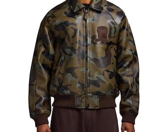 Men's Handmade Avirex Camo Leather Bomber Jacket – USA Style Streetwear
