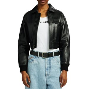 Chaqueta bomber motociclista corta de cuero Avirex roja para mujer imagen 15