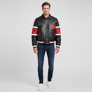 Avirex 75th Jubiläum Bomberjacke aus Leder, Vintage Varsity Style