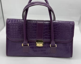 Crocodile Embossed Leather Handbag | Custom Engraved Lock Purse, Top Handle Bag