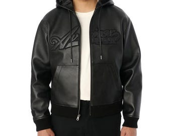 Nappa Leather Hoodie | Avirex Style Script Patch Jacket