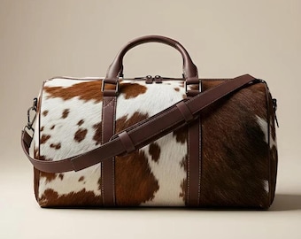 Handmade Cowhide Leather Duffel Bag | Hair On Hide Western Weekender Travel Bag