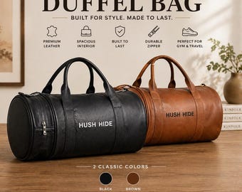 Handmade Top Grain Leather Weekender Duffel Bag, Brown & Black Travel Carry On