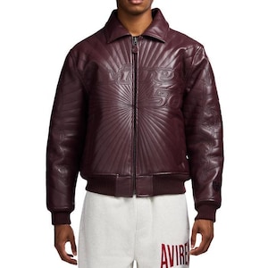 Chaqueta bomber de cuero gótica Avirex Trapunto para hombre, hecha a mano (estilo urbano estadounidense)