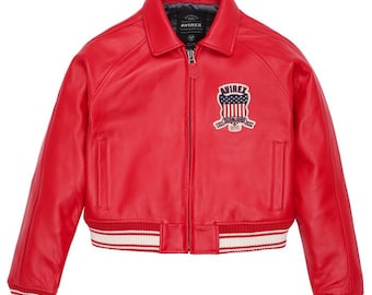 Chaqueta bomber de piel de vaca roja para mujer (estilo motociclista corto)