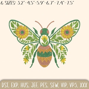 Motif de broderie abeille, motif de broderie Machine floral abeille, fichier de broderie bourdon fleur botanique Blossom Nature téléchargement immédiat