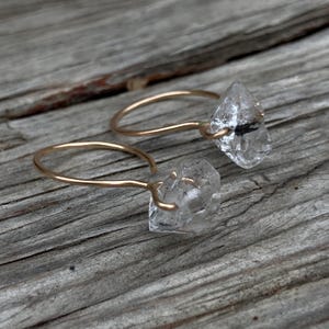 Herkimer Diamond Quartz Hoop Earrings Minimalist Small Gold Filled Jewelry