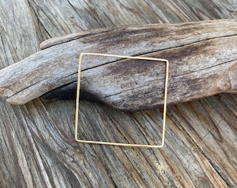 Gold Filled Square Bangle Bracelet Skinny Hammered Texture Minimalist Jewelry