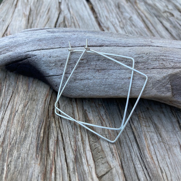 Hammered  Square Hoop Earrings Gold Filled Silver Minimalist Jewelry Gift Idea