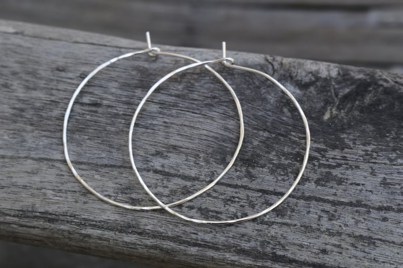 Large thin sterling silver hoops black silver hoops hammered Etsy
