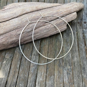 Hammered Sterling Silver Hoops Skinny Wire Earrings Gift Idea