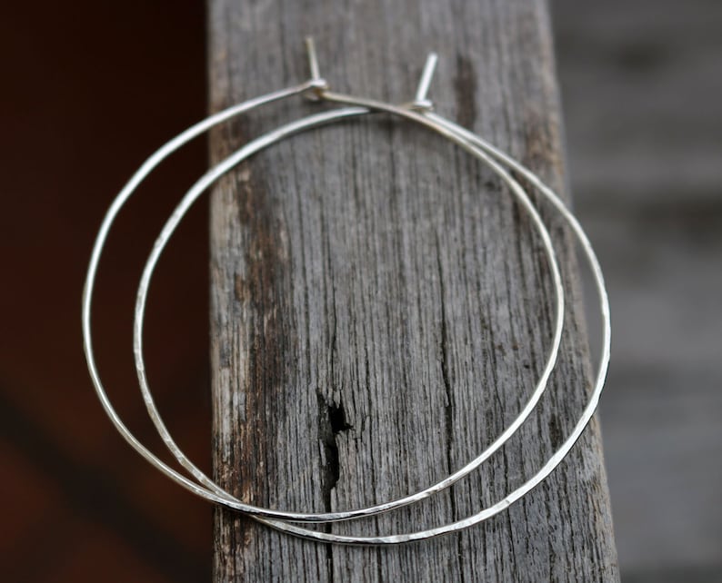 Large thin sterling silver hoops black silver hoops hammered Etsy