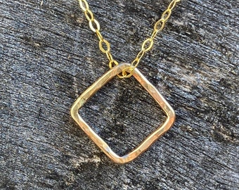 Open Square Charm Chain Necklace Gold Filled Minimalist Jewelry