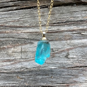 Raw Apatite Necklace Gold Filled Chain Jewelry Minimalist Blue Gemstone Jewelry