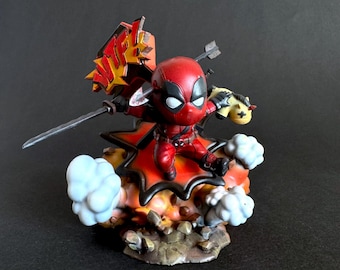 Hand-Painted Chibi Deadpool Figure | Resin Superhero Collectible | Funny Comic Display Statue | Unique Fan Gift