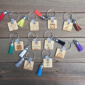 Keychains, Wood Keychain, Square Keychain, Wood Square Keychain, Birthday Gift, Teacher Appreciation Gift, Custom Keychains, Unique Gifts