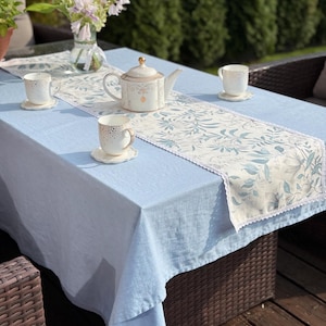 Mantel de lino | Mantel natural | Decoración rústica de granja | Regalo hecho a mano para el hogar | Decoración ecológica | Mantel azul | Género