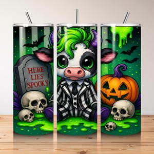 Ghoul Halloween Highland Cow Tumbler Wrap, Spooky Themed Sublimation, Tumbler, 20oz Skinny, Digital Download