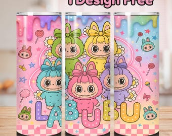 Roze cartoon beker wrap: 20oz skinny beker, png (digitale download)