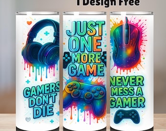 Envoltura para vaso de jugador de acuarela: Controlador de juego de neón PNG (descarga digital)
