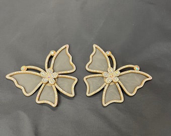 Leather Framed Butterflies Encrusted with AB Rhinestones with fine mesh wings