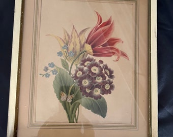 Vintage Floral Print in Original Wood Frame with mat