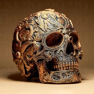 Dekorativ Dia dos Muertos-skalle | Sockerskallestaty | Gotisk mörk art déco-skulptur