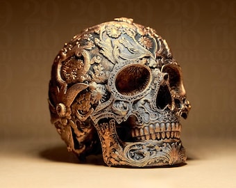 Caveira ornamental do Dia dos Mortos | Estátua de caveira de açúcar | Escultura gótica sombria em estilo Art Déco