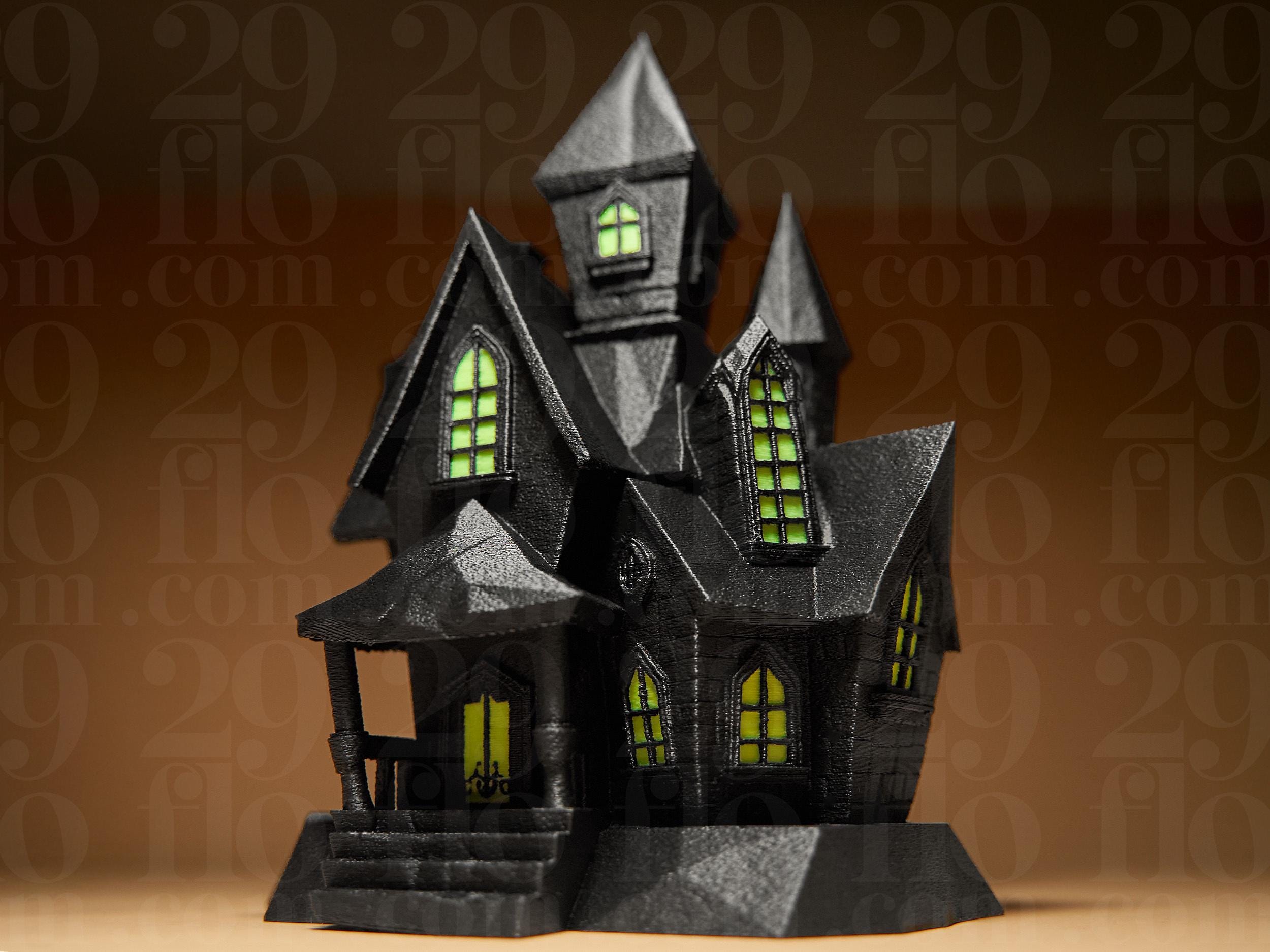 Haunted House Figurine – With Illuminated Windows – Creepy Ghost