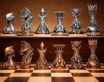 Stylized Chess Set | Stylized Fantasy Chess Pieces Set – Sculptural Design for Collectors
