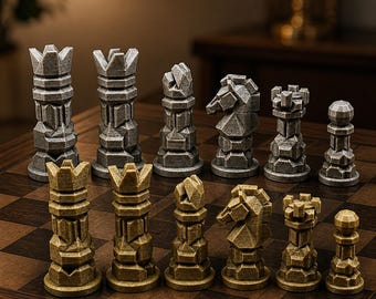 Modernes Schachfigurenset – komplett 32-teilig | Geometrisches Design | 4 Größen & 12 Farbpaare | Made in Germany