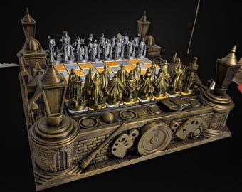 Sherlock Chess Set Hand Painted – Victorian London Chess Board with 32 Pieces – Detective, Bobbies & Gas Lamps – Gift